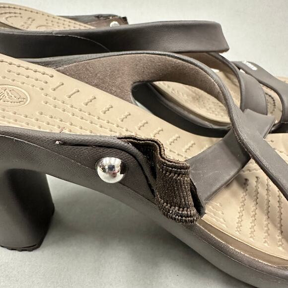 CROCS Cyprus IV Heel Brown Mushroom Brown Sandals Rubber Jelly Womens Size 9 - Picture 7 of 14